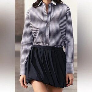 Zara Navy Blue Pleated Balloon Voluminous hem Mini Skirt ZW Collection XS NWT
